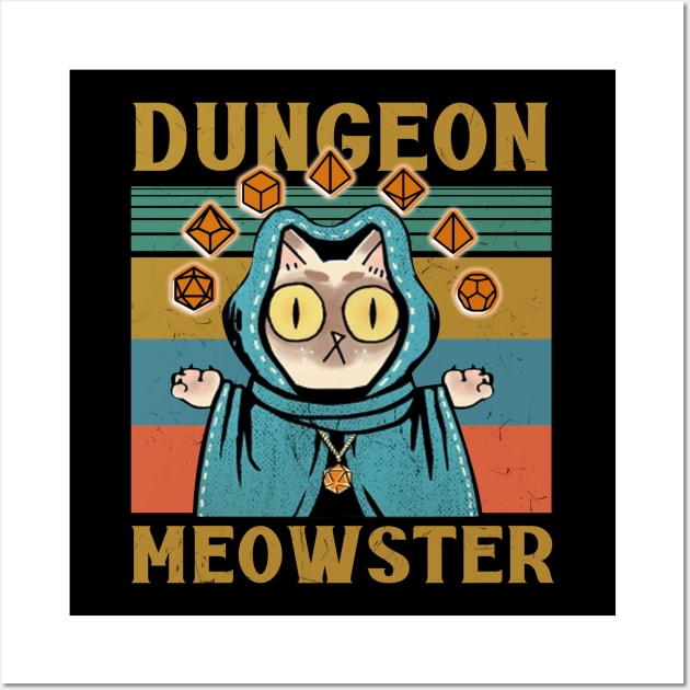 Dungeon Meowster Funny Nerdy Gamer Cat D20 Dice RPG Wall Art by KiraT